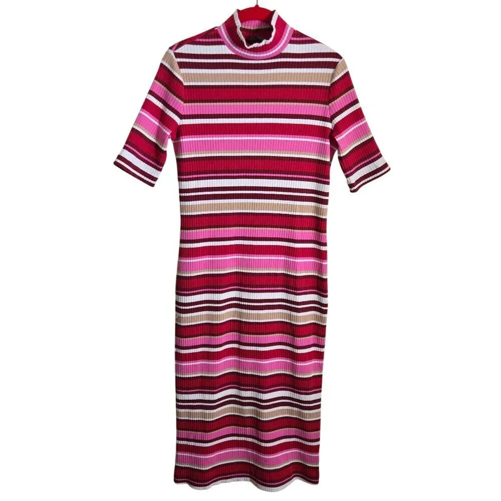 Vineyard Vines NWT Ribbed Knit Midi Dress Ribbon Striped Red 2023 Size S